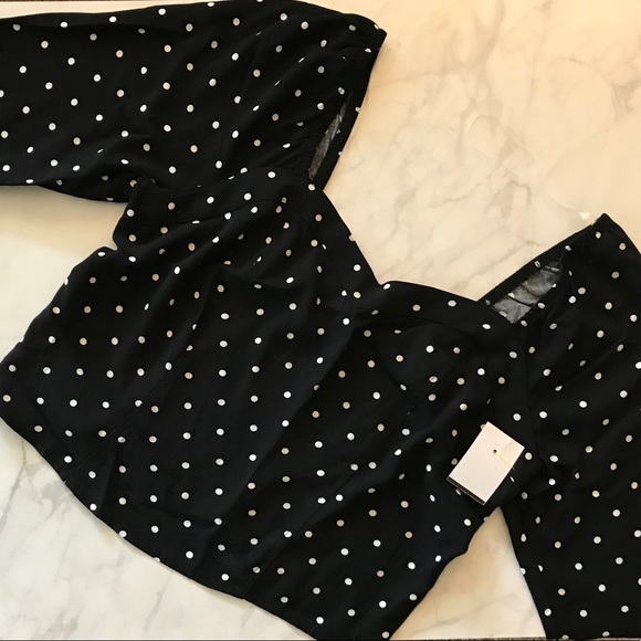 Black Longsleeve Polka Dot Crop Top - Picture 1 of 3